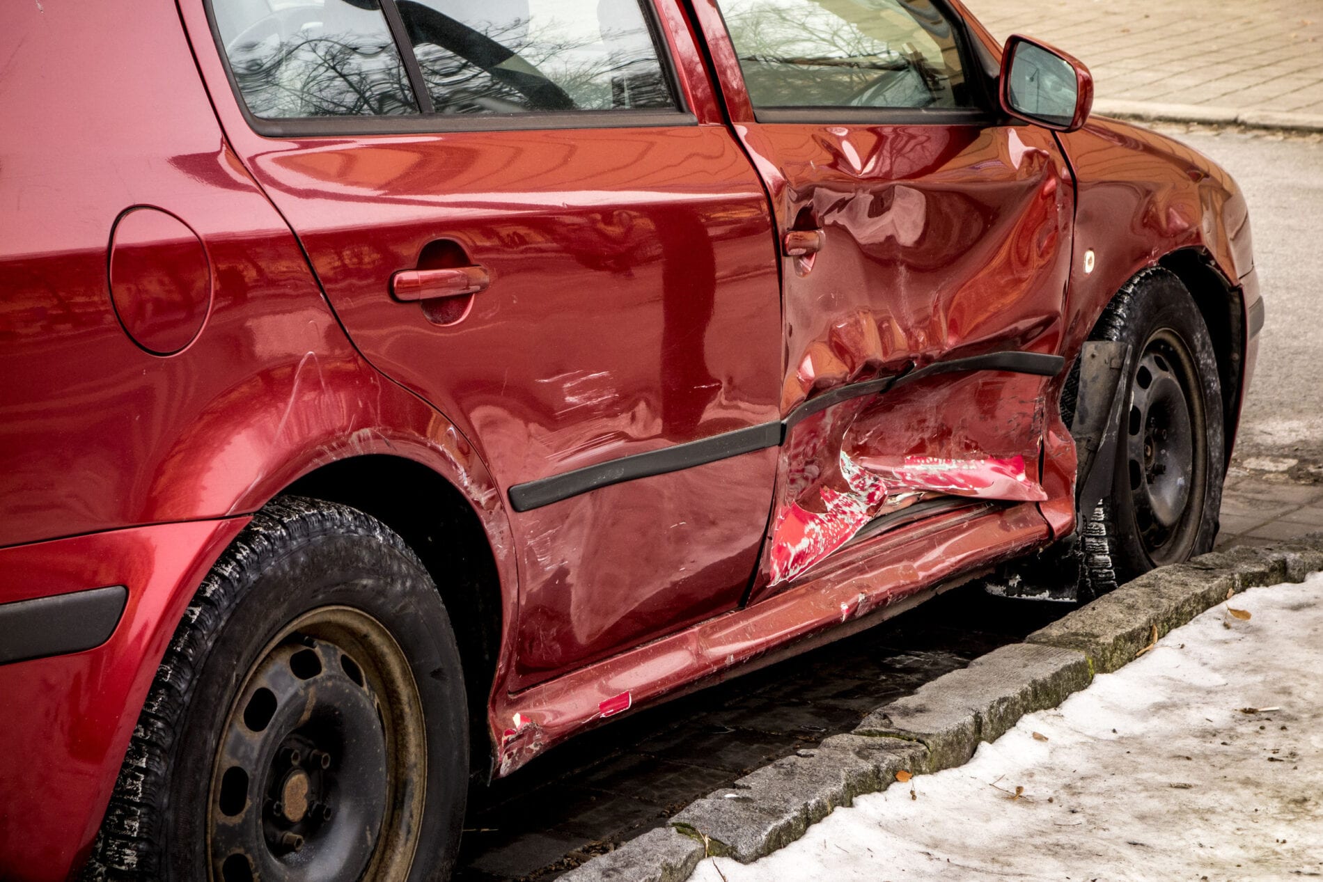 wine red damaged car with dents wine red damaged car with dents